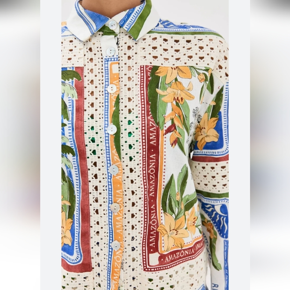 Farm Rio Tropical Destination Linen Crochet ShirtFarm RioWrite - Picture 3 of 10